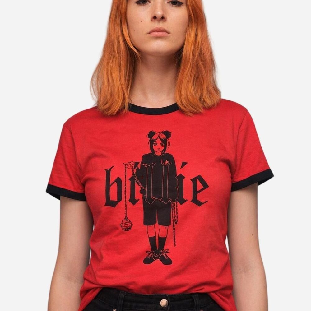 Billie Eilish Blohsh Anime Ringer Tee Red/Black Size L NEW Without Packaging